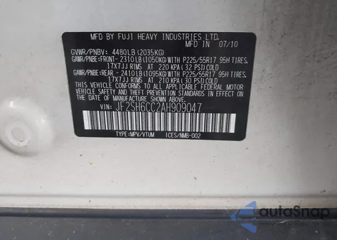 2010 Subaru Forester 2.5X Premium z USA, uszkodzony, nr VIN JF2SH6CC2AH909047